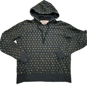True Religion Monogram Pullover Hoodie Black Gold All Over Horseshoe Logo Mens L